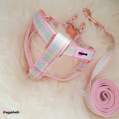 Colorful Checkered Full Set (Harness + Collar + Leash)